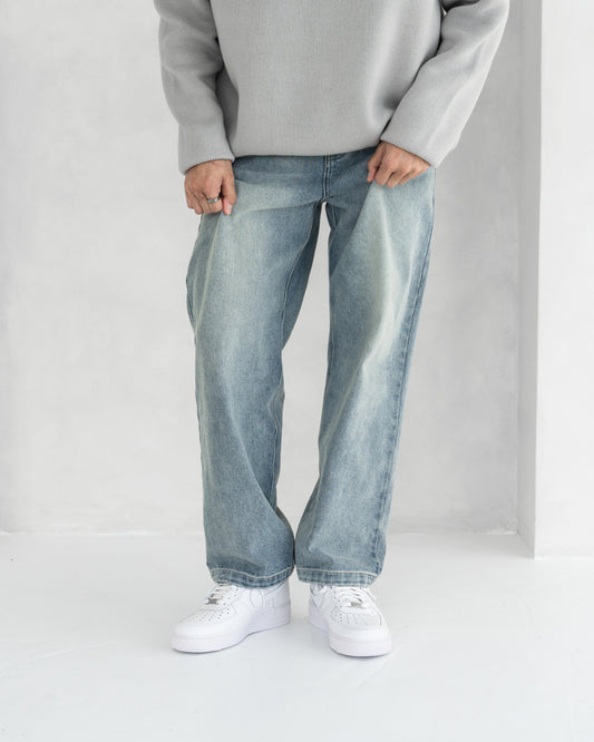 Wide Denim Jeans (Washed Blue) - Nowhere 